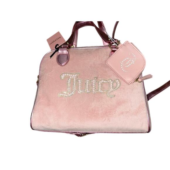 JUICY COUTURE PINK DIAMOND VELOUR STRING OF PEARLS RHINESTONE SATCHEL PURSE NWT - Picture 10 of 12